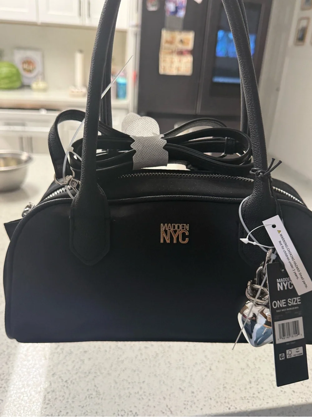 Madden NYC Black Dome Satchel with Detachable Strap